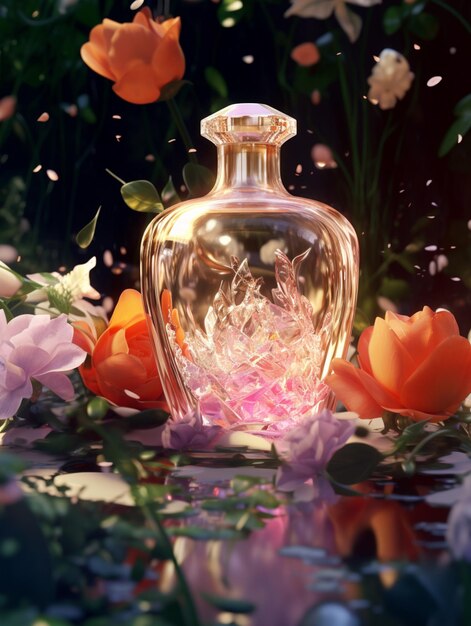 There is a glass vase with a flower inside of it generative ai