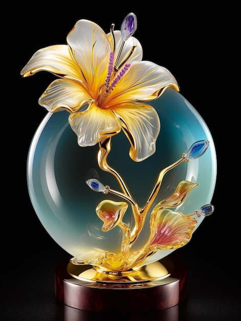 Foto c'è un vaso di vetro con un fiore dentro generativo ai