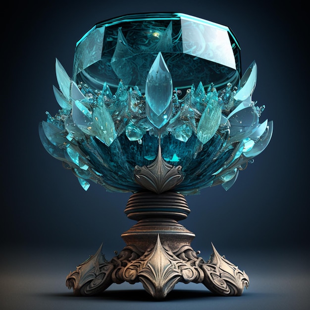 There is a glass vase with a lot of blue crystals in it generative ai