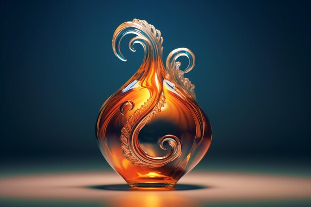ガラスの花瓶に 巻きのデザインが描かれています