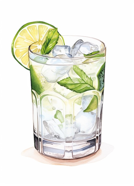 there is a glass of water with ice and lime slices generative ai