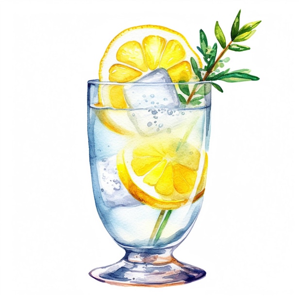 there is a glass of water with lemon slices and ice generative ai