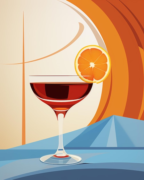 there is a glass of wine with a slice of orange on it generative ai
