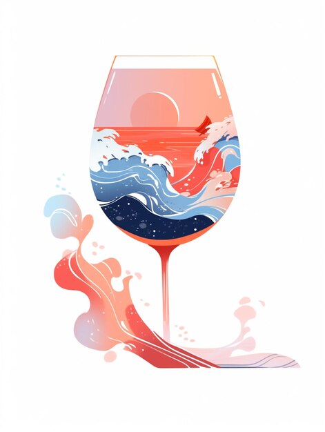 there is a glass of wine with a wave coming out of it generative ai