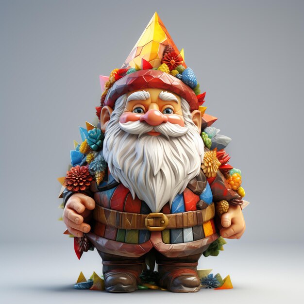 there is a gnome with a hat and a bunch of flowers generative ai