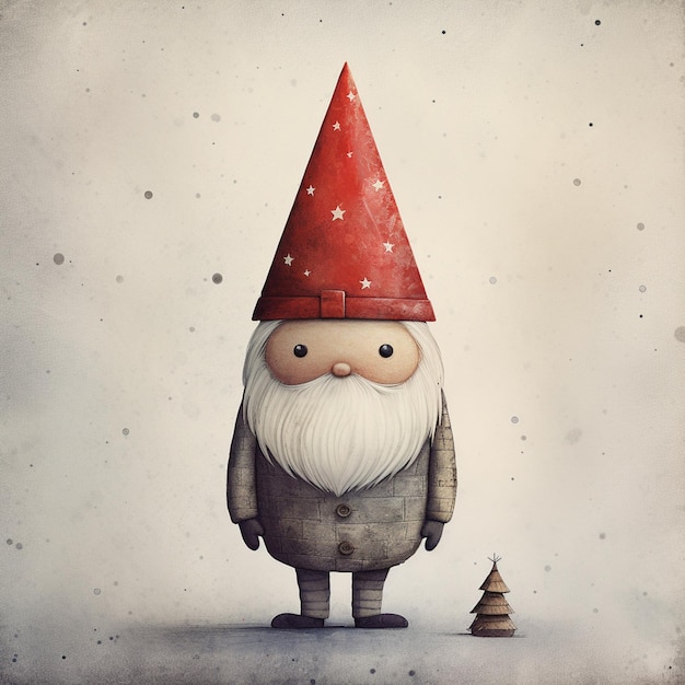 there is a gnome with a red hat and a christmas tree generative ai