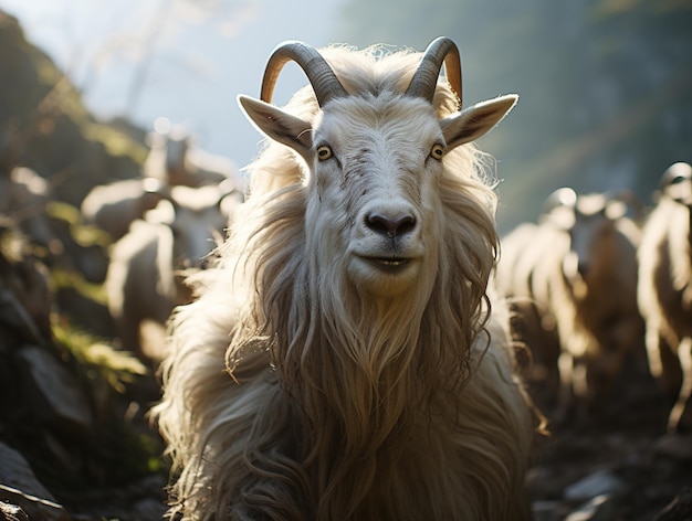 There is a goat that is standing in the dirt generative ai