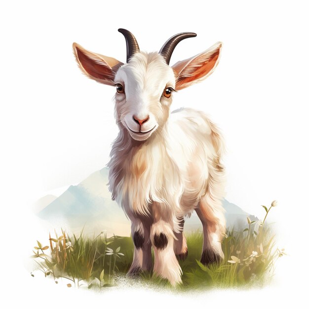 there is a goat that is standing in the grass generative ai