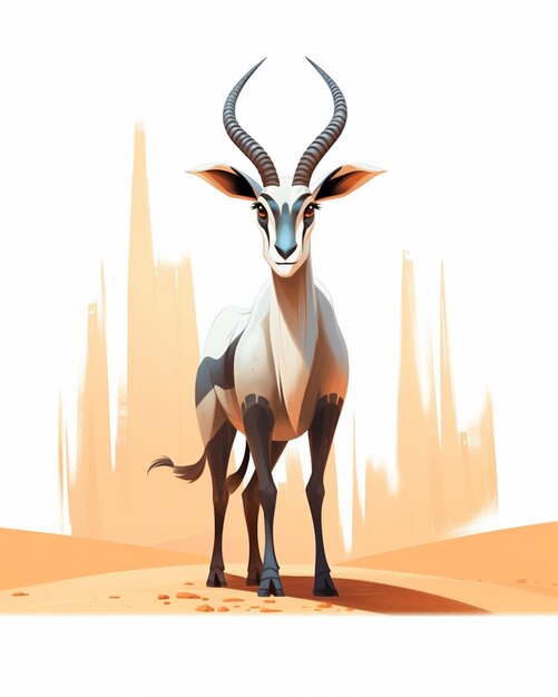 there is a goat with horns standing in the desert generative ai