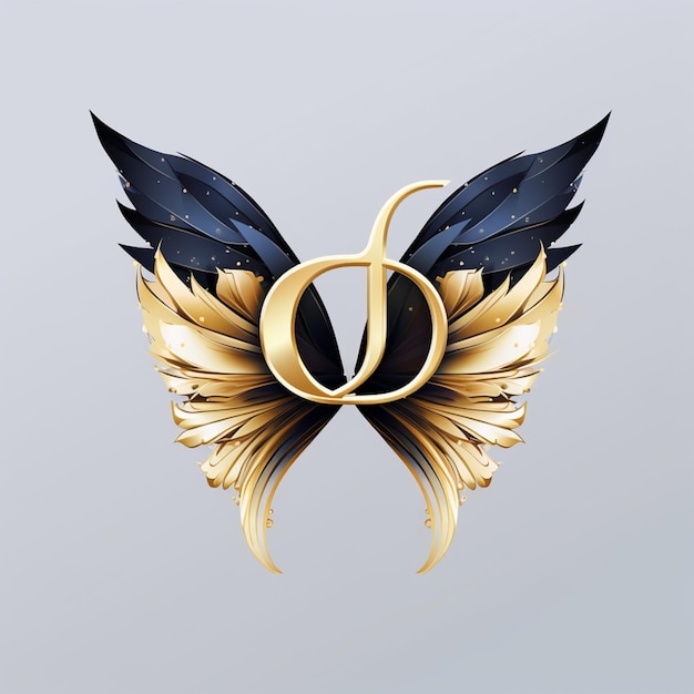 Там золотой и черный логотип с крыльями на нем.