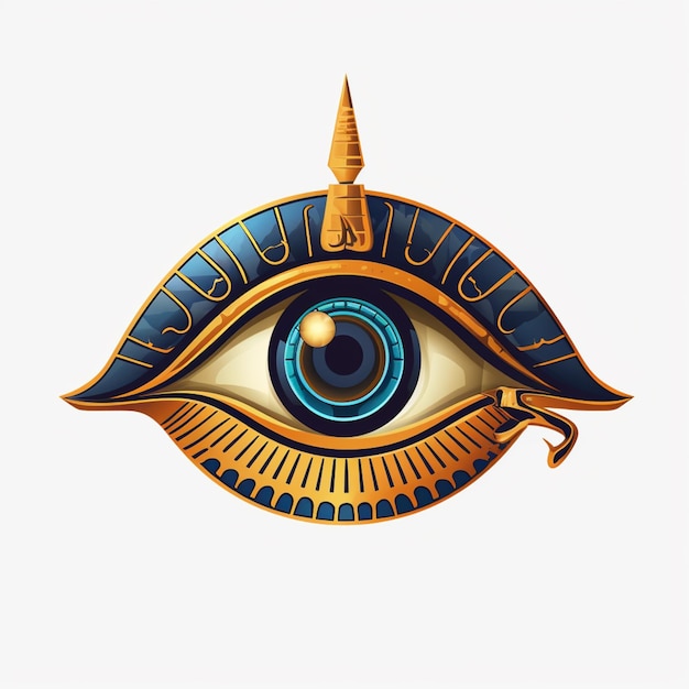 Photo there is a gold and blue eye with a gold crown on top generative ai