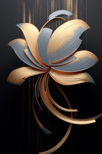 There is a gold and blue flower on a black background generative ai