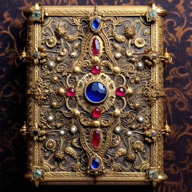 There is a gold book with a blue stone in it generative ai