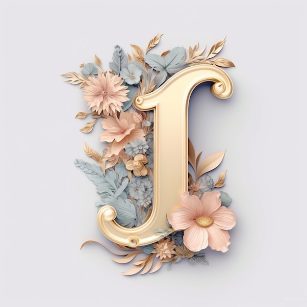 There is a gold capital letter with flowers and leaves on it generative ai