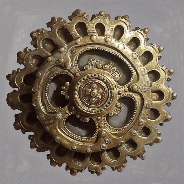There is a gold clock with gears on a gray background generative ai