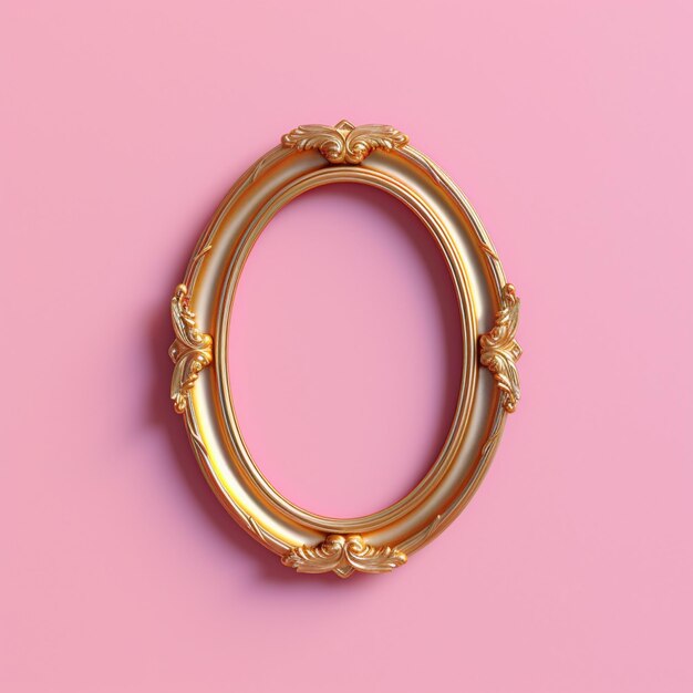 there is a gold frame on a pink background with a gold flower generative ai