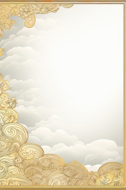 there is a gold frame with clouds and a sky background generative ai