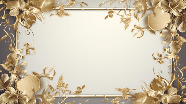 there is a gold frame with flowers and leaves on it generative ai