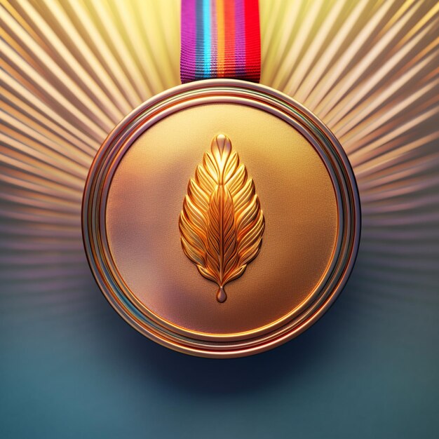 there is a gold medal with a leaf on it generative ai