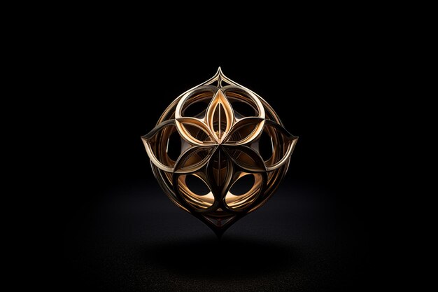 Photo there is a gold sculpture of a flower on a black background ai generative
