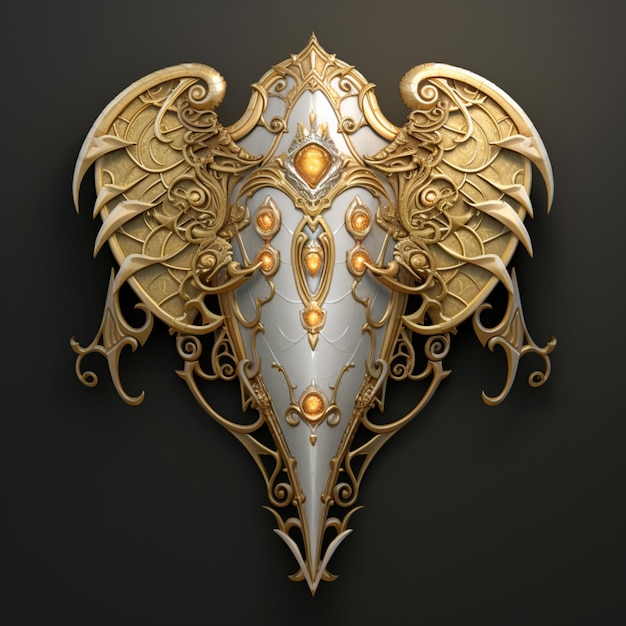 There is a gold and silver decorative piece with wings on it generative ai