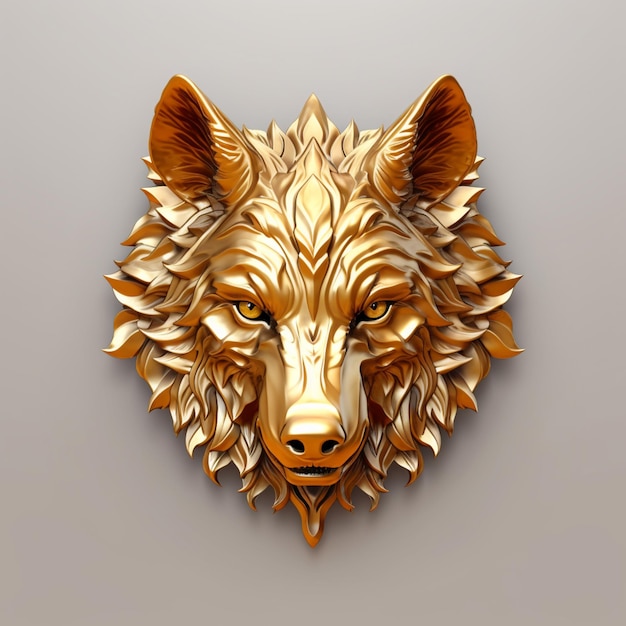 There is a gold wolf head on a wall generative ai