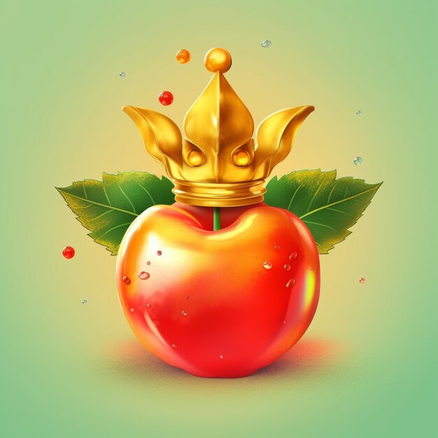 There is a golden crown on top of an apple with leaves generative ai