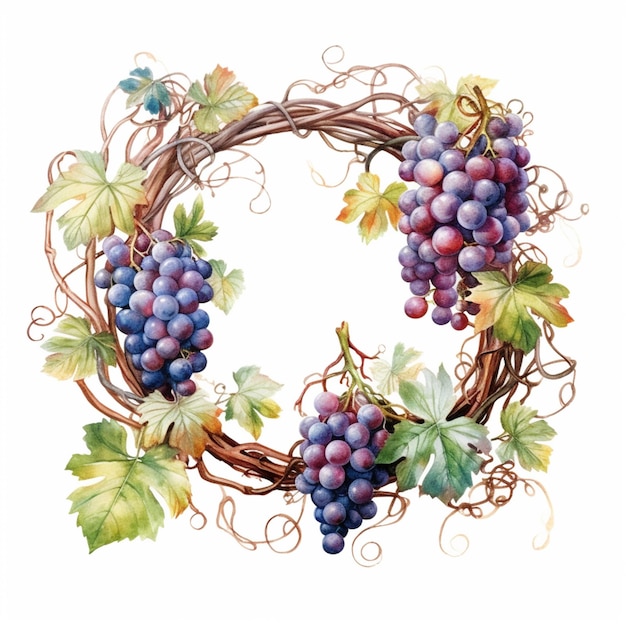 there is a grape wreath with leaves and grapes on it generative ai