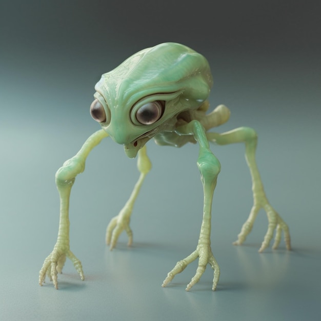 Там зеленый инопланетянин с большими глазами и ногами.