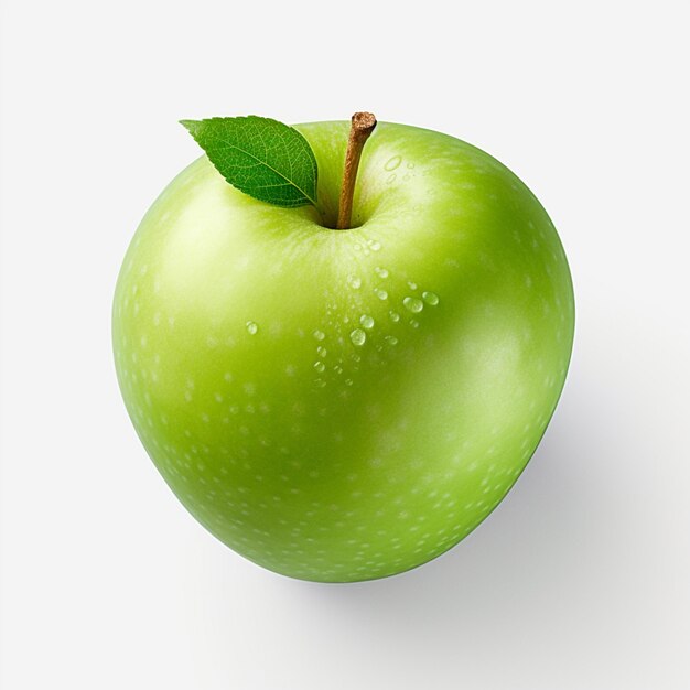 Есть зеленое яблоко с листом на нем генеративный ай