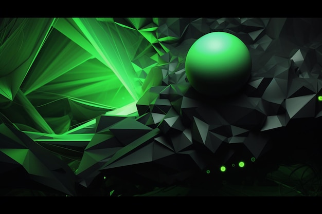 There is a green ball that is sitting on a black background generative ai