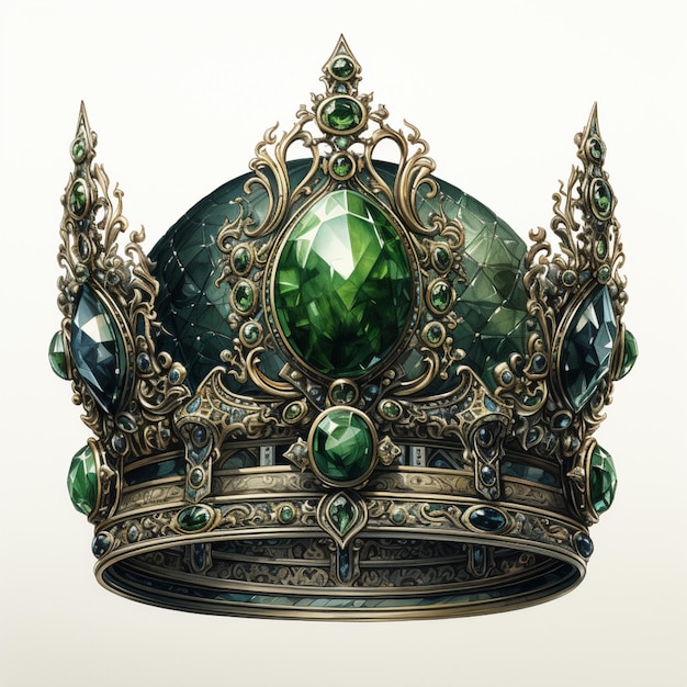 there is a green crystal crown with a gold crown on top generative ai