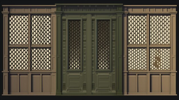 there is a green door with a lattice pattern on it generative ai