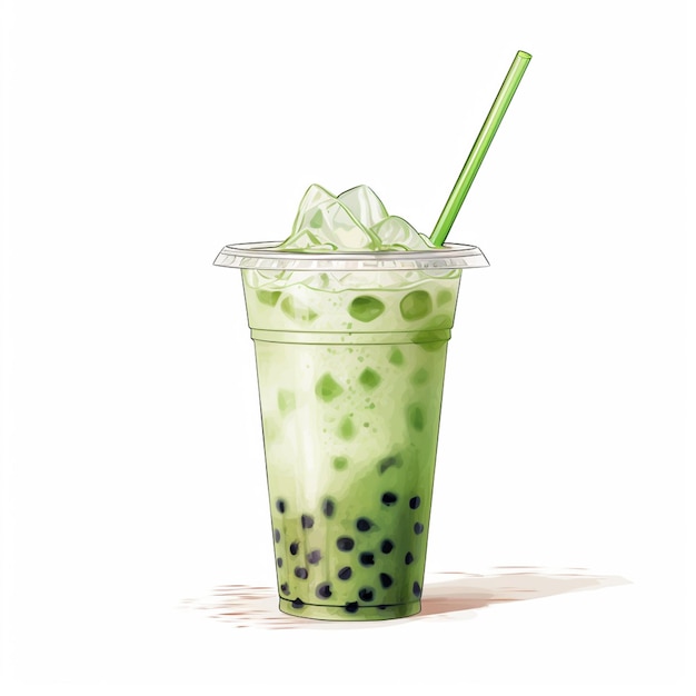 there is a green drink with a straw and a green straw generative ai