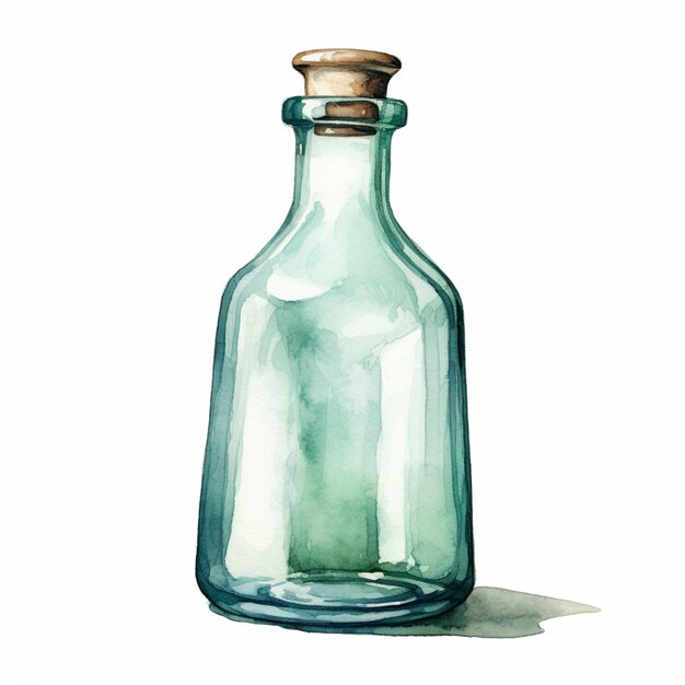 Foto c'è una bottiglia di vetro verde con un coperchio di legno generativo ai