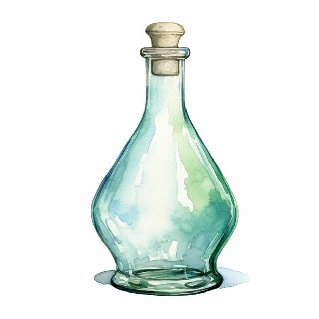 Photo there is a green glass bottle with a wooden stopper generative ai