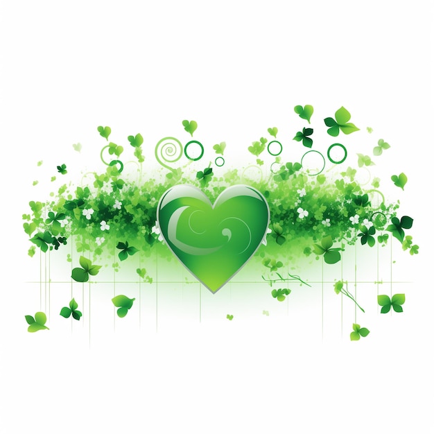 Photo there is a green heart with shamrock leaves and swirls generative ai