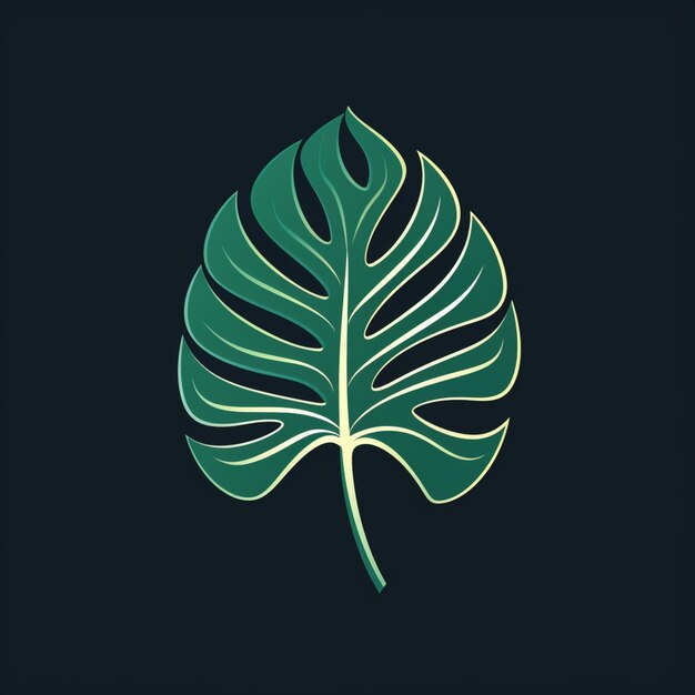 Photo there is a green leaf with a black background generative ai
