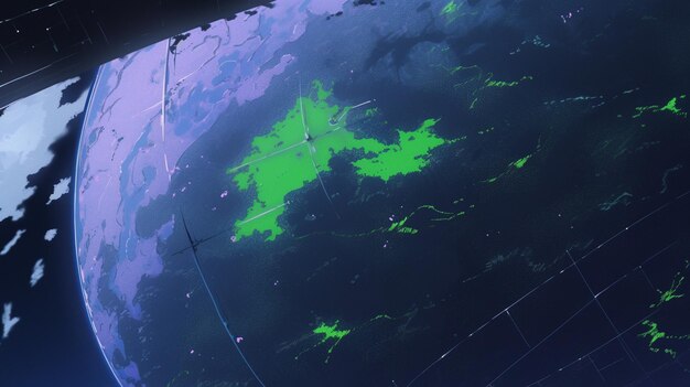 지구 지도에 초록색 불빛이 있습니다.