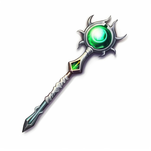 Photo there is a green light on a metal sword with a green eye generative ai