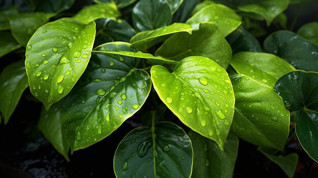 There is a green plant with water droplets on it generative ai