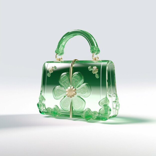 There is a green purse with a flower on it generative ai