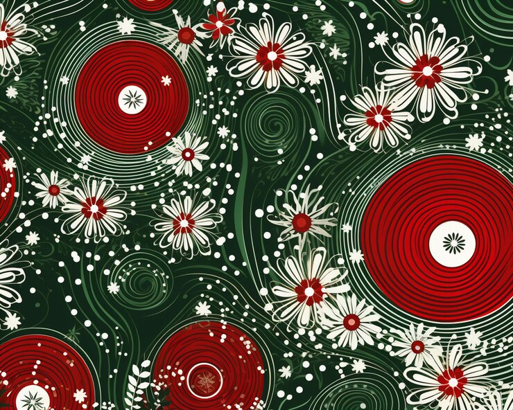 Photo there is a green and red floral pattern with white flowers generative ai