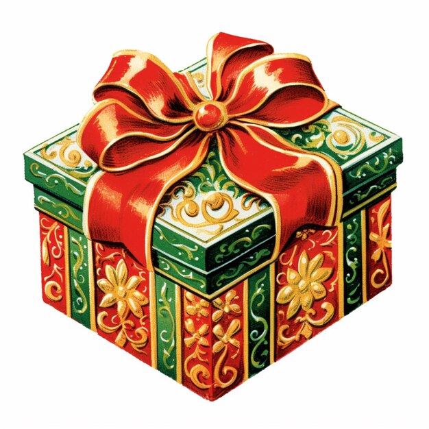 Photo there is a green and red gift box with a red bow generative ai