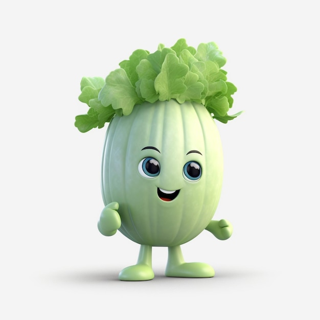 There is a green vegetable with a happy face and arms generative ai