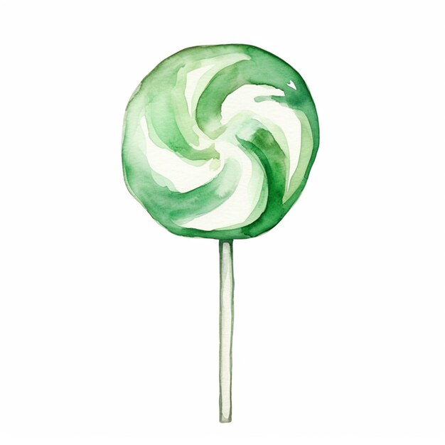 Photo there is a green and white lollipop on a stick generative ai