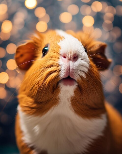 there is a guinea looking up at the camera with a blurry background generative ai