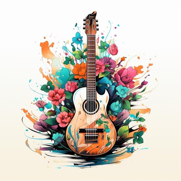 there is a guitar with a floral design on it generative ai