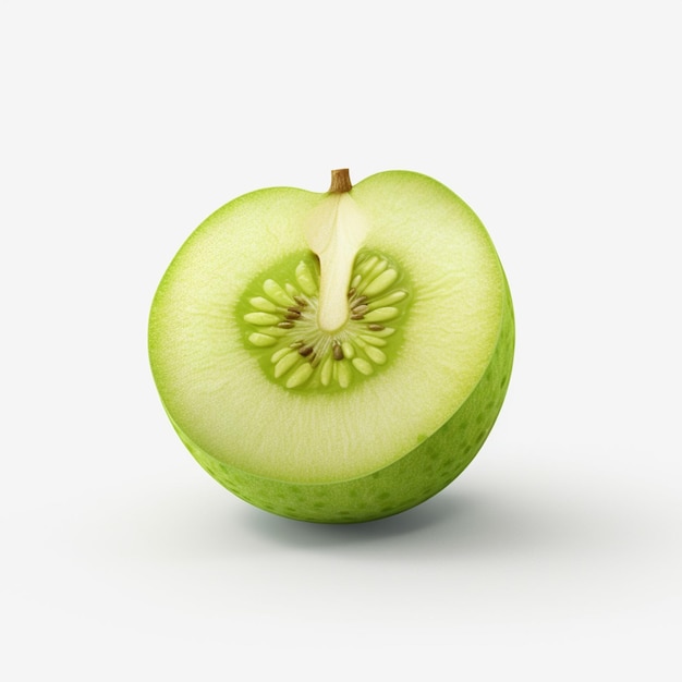 There is a half of a green apple with a slice missing generative ai