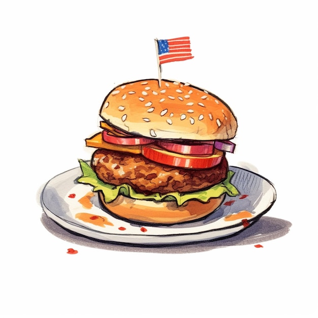 There is a hamburger with a flag on top of it generative ai